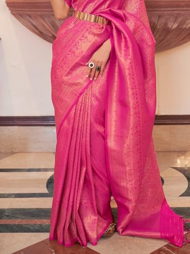 Image of MADHUHANSH Women's Cotton Silk Saree with Unstitched Blouse Piece Zari Weave and Floral Pattern | Heavy Embroidery Saree for Women | Interview Saree for Women | Readymade Blouse with Saree Set