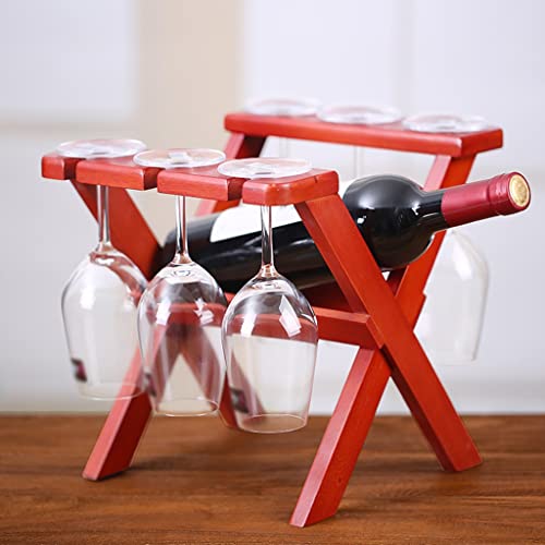 Soporte de vino de madera para 1 botella y 6 copas miniatura 5