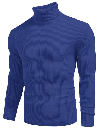 Image of COOFANDY Mens Ribbed Slim Fit Knitted Pullover Casual Turtleneck Sweater | Premium anti-shrink knit turtleneck. Soft, warm & stretchy-perfect for casual, work or outdoor wear in fall /winter.