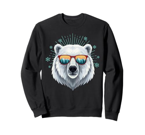 Polar Bear With Sunglasses Funny Winter Mountain Design Felpa