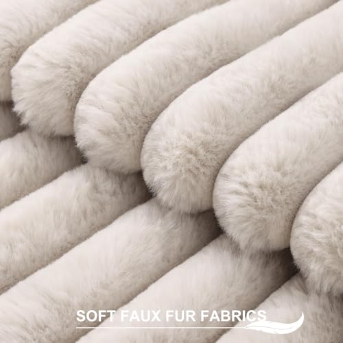 Image of Pallene Faux Fur Plush Throw Pillow Covers 20x20 Set of 2, Luxury Soft Fluffy Striped Decorative Pillow Covers for Sofa, Couch, Living Room, Tan