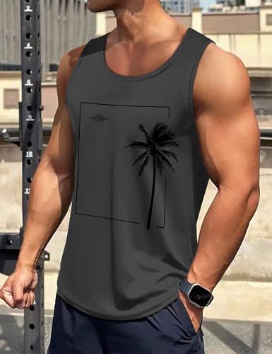 Mens Tank Tops Summer Beach Vacation Sleeveless Shirts Casual Palm Graphic Muscle Gym Workout Tank Top2