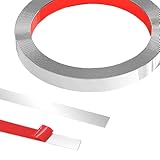 10 m x 1 cm Metallband Zierleisten Selbstklebend, Edelstahlblech Wandleisten, Stuckleisten wand, Schäl und Stick Edelstahl für Kamin, Spiegelrahmen, Möbel und Heimdekoration-Silber