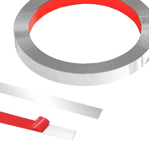 10 m x 1 cm Metallband Zierleisten Selbstklebend, Edelstahlblech Wandleisten, Stuckleisten wand, Schäl und Stick Edelstahl für Kamin, Spiegelrahmen, Möbel und Heimdekoration-Silber