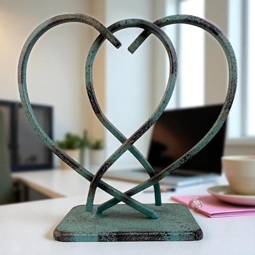 Escultura Abstracta Corazón Doble en Metal Rústico miniatura 6