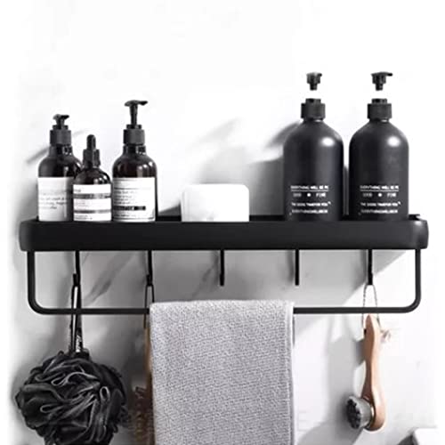 Estante de Baño Montado en la Pared, Estantes Flotantes Negros de Aluminio de 40cm, Toallero Barra con Ganchos, Estante de Almacenamiento para Baño de Cocina - imagen 6