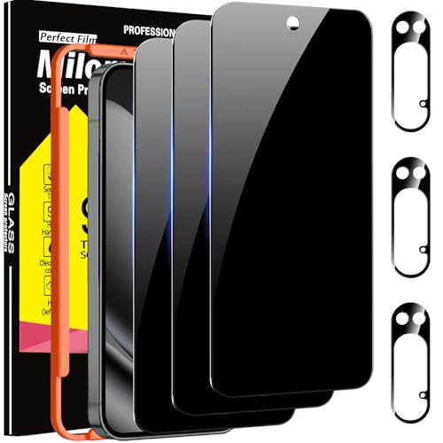 Milomdoi 3 Pack Privacy Screen Protector for Google Pixel 10 Pro XL Tempered Glass with 3 Pack Camera Lens Protector, Ultra 9H Accessories [Support Fingerprint Unlock] Case Friendly, Black