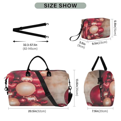 Burbuja Travel Duffel Bag for Women, Valentine Red Balloon Weekender Overnight Bag Shoulder Carry On Tote Bag with Trolley Sleeve, Gym Bag with Toiletry Bag, Large Size3