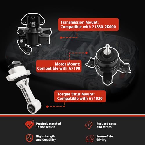 QRYIPPDM Engine Motor & Transmission Mount Compatible with 2010 2011 2012 2013 kia Soul 1.6L &2010 2011 kia Soul 2.0L L4 Reuse Bracket Set 3pc OE:A7190 A71078WO A71020 by QRYIPPDM - Image 2