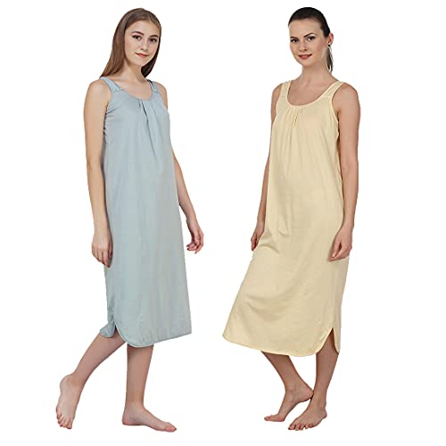 Image of BLAZON Women's Cotton Hosiery Solid Maxi Nighty Slip (Pack of 2) Available Sizes: S, M, L, XL, 2XL, 3XL, 4XL, 5XL