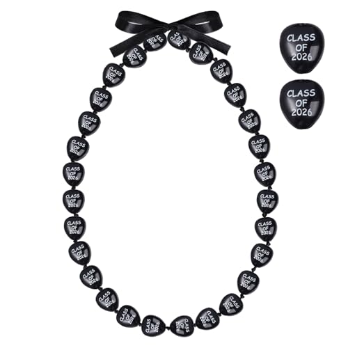 tiggell Graduation Kukui Nuts Lei Class of 2026 Grad Necklace Hawaiian Leis with Ribbon Bow Graduation Gift for High School College Bachelor Master Doctor Graduation Party (Black 1)