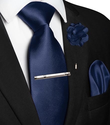 Image of JEMYGINS Formal Necktie Solid Color Tie and Pocket Square with Tie Clip Lapel Pin Sets for Men 4PCS
