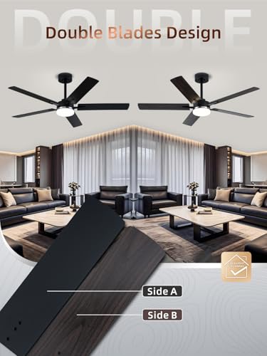 Image of LANMEL Ceiling Fan with Light, Modern Flush Mount Low Profile with Remote Control, Reversible, 3CCT Dimmable, Quiet,LED for Bedroom, Living Room, Indoor /Outdoor Patio Use 52 Inch Silver & Black