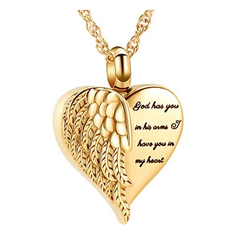 shajwo Cremation Jewelry Angel Wing Heart Urn Necklaces for Ashes Memorial Keepsake Pendant for Women Men,Gold Cover