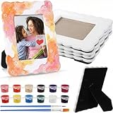 AmazingSpark 4 Set Ceramic Picture Frame Painting Craft Kit 4x6 Inch DIY Ceramic Photo Frame with Stand Painting Tools Set for Mother's Day Gift Holiday Party Art Decorate DIY Project (Rectangle)