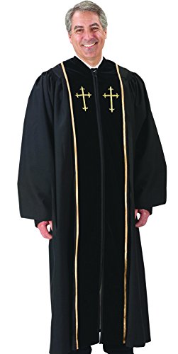 Black Pulpit Robe with Beautiful Gold Embroidery Available in Small, Medium, Large, X-large
