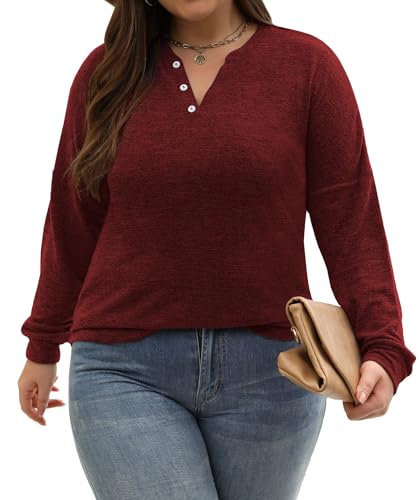 Image of Gloria&Sarah Womens Plus Size Tops Long Sleeve Henley Shirts Fall Fashion Oversized Sweatshirt Tunic Sweaters L-4XL