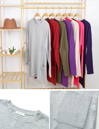 Poetsky Fall Womens Tunic or Tops to Wear with Leggings Long Sleeve Casual Long Shirts with Pockets4