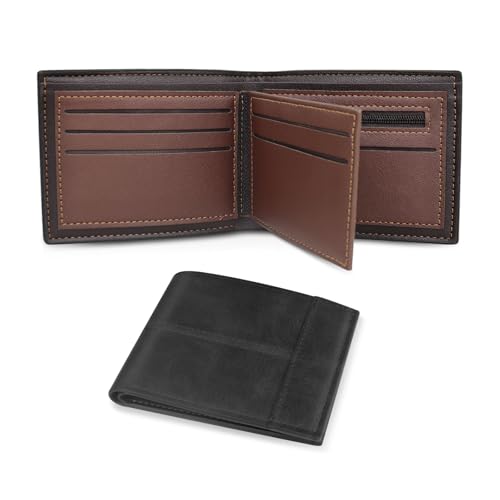 Slim Bifold Wallets for Men, Soft PU Leather Front Pocket Wallet Multi-Slot Large Capacity Credit Card Wallet with ID Window for Working Traveling (Black)