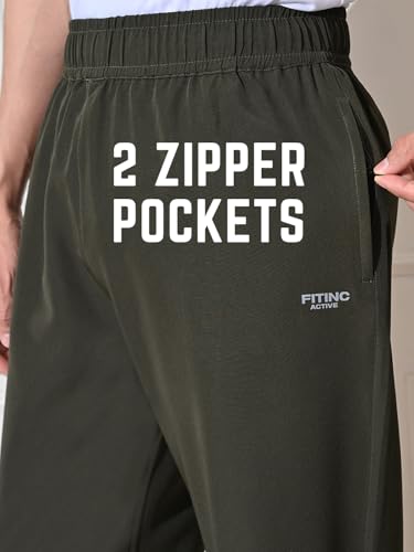 Image of FITINC Men's All-Season Relaxed Fit Track Pants | Stretchable Gym Lower with 2 Deep Zipper Pockets | Quick-Dry Athletic Joggers for Running, Workout & Yoga