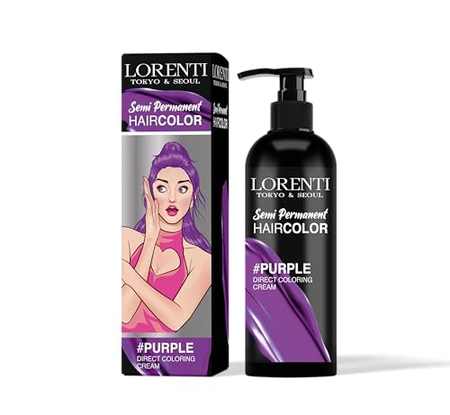 Lorenti Crema semipermanente de coloración directa | Resultado de color de cabello de larga duración | Púrpura 250 ml