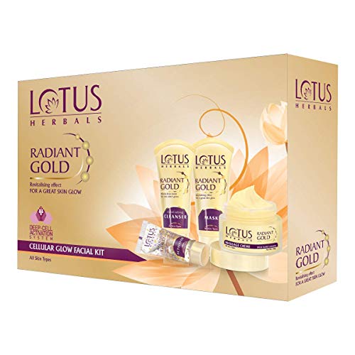 Lotus Herbals Radiant Gold Facial Kit for instant glow with 24K Pure Gold & Papaya 170g (Multi Use)
