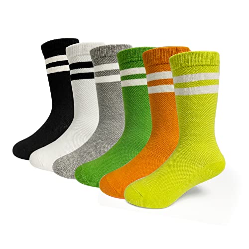 Kids Colorful Comfort Ankle Socks Two Stripes Knee High Tube Girls Socks Novelty Design Pack of 6 (3-8 Years Old)