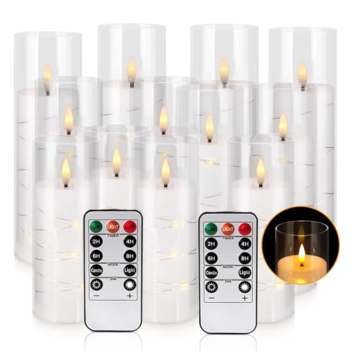 Image of 12 Pack Flameless LED Candles with Fairy Lights, Battery Operated Acrylic Candles with Remote & Timer, Flickering Warm White Glow for Christmas, Wedding, Party, Home Decor & Cozy Ambiance
