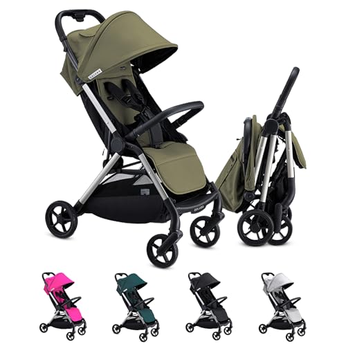 Image of Colugo The One Stroller - Lightweight Easy Fold Compact Toddler Stroller and Baby Stroller for Travel, Large Storage Basket, One Hand Fold, Includes Raincover, Bumper Bar, Cupholder (Olive)