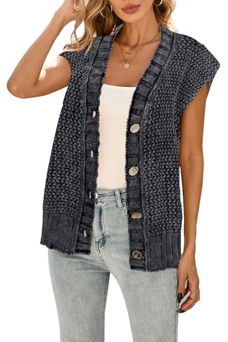 Image of Cakulo Womens Cable Knit Sweater Vest 2025 Oversized Sleeveless Button Down Summer Cardigan Sweaters Tops
