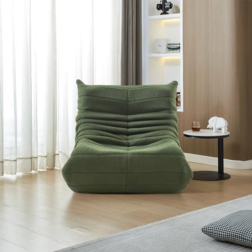 SUNFECILI Puf sofá de suelo con respaldo, cómodo sofá perezoso, puf gigante para adultos, silla de lectura para dormitorio, salón (verde)