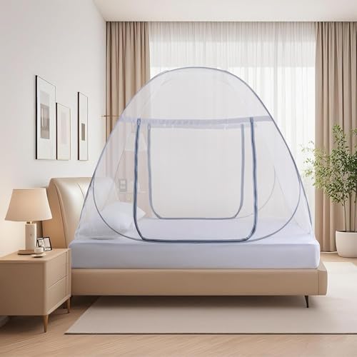 Image of Double Bed Mosquito Net /Machhardani 6.5 x 6.5 Feet with Foldable Steel Frame | Polyester Adults Mosquito Net for Family Sleeping | High Durability, Foldable, Tent Shape Mosquito Net