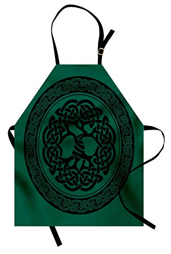 Ambesonne Celtic Apron, Monochrome Tree Of Life Illustration Timeless European Motif, Unisex Kitchen Bib With Adjustable Neck For Cooking Gardening, Adult Size, Forest Green Black #TOP15