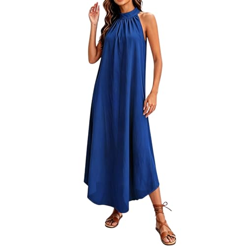 Cexiakong Vestido de invitado de boda para mujer, vestido largo sin espalda, sin mangas, vestido de playa, vestido de verano, elegante, vestido largo con tirantes, ligero, vestido de noche