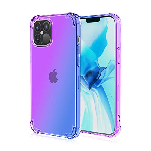 NXET Funda para iPhone 12/12 Pro, 6.1 pulgadas degradado colorido antigolpes | Anti-arañazos | Protección militar cubierta trasera TPU compatible con Apple iPhone 12/iPhone 12 Pro Case (púrpura/azul)