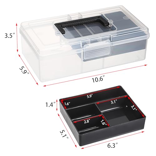 Image of BTSKY Clear Plastic Storage Box with Removable Tray Multipurpose Stationery Storage Box with Handle Handy Sewing Box Art Craft Supply Organizer Home Utility Box (Light Black)