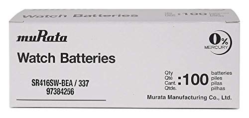 Image of Murata 337 Battery SR416SW 1.55V Silver Oxide Watch Button Cell (100 Batteries)