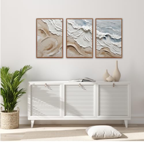 Image of CHDITB 3D Textured Ocean Wave Wall Art,Beige Coastal Minimalist Wall Decor