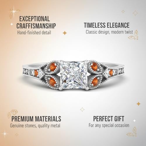 Image of Choose Your Gemstone Split Band Antique Ring Sterling Silver Princess Shape Side Stone Engagement Rings Minimal Modern Design Birthday Wedding Gift US Size 4 to 12