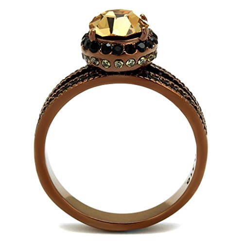 Marimor Jewelry Women's Brown Plated Stainless Steel 3.35 Carat Round Smoked Crystal Engagement Ring3