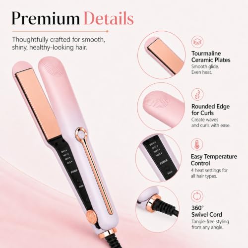 Plancha 2 en 1 para cabello rosa con placas cerámicas 1 pulg miniatura 5