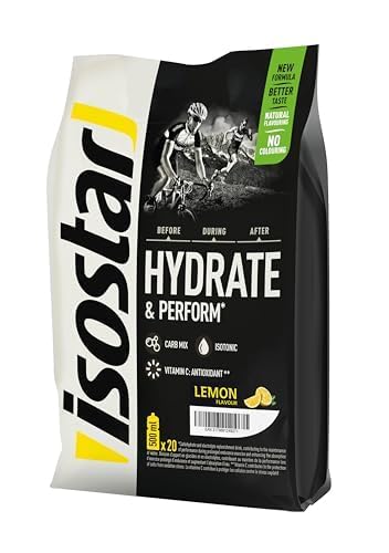 Isostar Hydrate & Perform, 800 g de Bebida Electrolítica Isotónica, Solución Electrolítica para Opimizar el Rendimiento Deportivo, Sabor Limón, 20 raciones