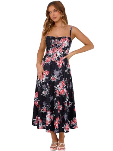 Image of YIOYOLA Corset Dress for Women Casual Tea Party Summer Wedding Guest Flowy Midi Sundress