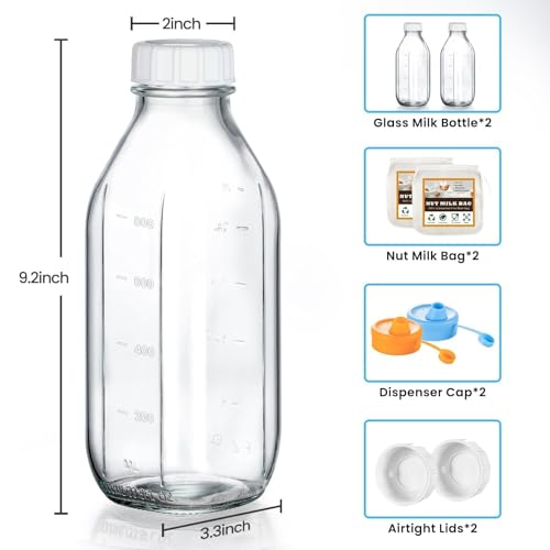 2 Pack 32 OZ Glass Milk Bottles with Lids & Bags - Price Drop - Image 2
