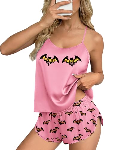 Image of Ekouaer Silk Pajamas Set for Women Satin Backless Lingerie Pjs Cami Top and Shorts Nightwear