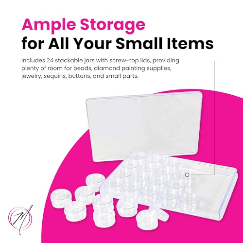 Image of Everything Mary 24-Jar Bead Organizer - Large Clear Plastic Case for Diamond Painting, Jewelry & Craft Beads - Storage Box with Screw-Top Jars for Diamond Art & Small Supplies