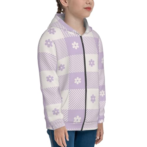 Floral Purple Buffalo Plaid Kid Hoodies Boys Zip Up Sweatshirts Girls Pullover with Pocket4