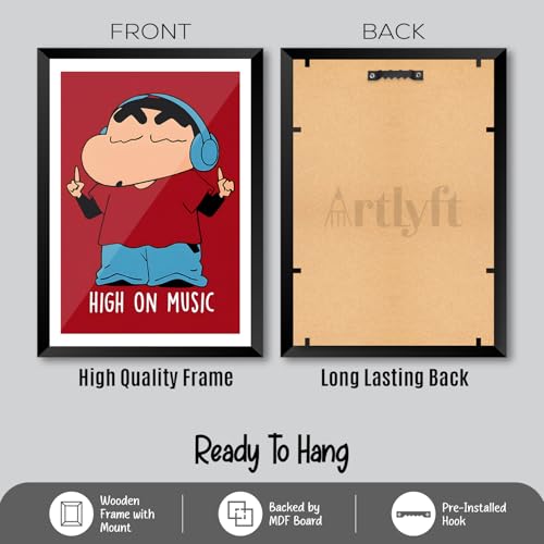Image of ArtLyft Demon Slayer Anime Wall Frame A4 | Rengoku Quote Poster Frame | Motivational tanjiro - renguko Wall Art | Otaku Room Decor | Anim Lover Gift (Shinchane (High On Music) White)