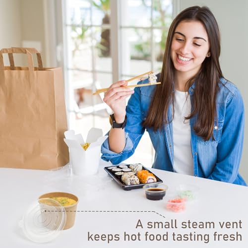 Image of ESSENTIAL Paper Ice Cream Cups with Lids, 50 Pcs 8oz Paper Snack Bowls | Disposable Dessert Bowls with Lids for Hot or Cold Food, Paper Snack Containers for Sundae, Frozen Yogurt, Soup (Brown)