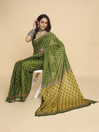 Image of RATAN Women's Pure Soft Cotton Saree with Blouse Piece | Lightweight Breathable Daily Wear Cotton Saree | Traditional Printed Saree for Office Casual & Summer Wear